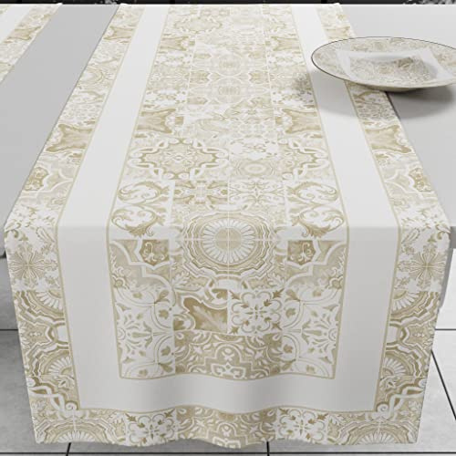 PETTI Artigiani Italiani - Accessori Tessili da Cucina, Runner da Tavolo Elegante 40x140 cm in Microfibra, Tovaglia Tavola in Stampa Digitale Vietri Tortora, 100% Made in Italy