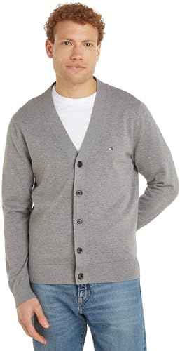 Tommy Hilfiger Chaqueta de Punto Hombre Cardigan Essential Cotton con Botones, Gris (Medium Grey Heather), S