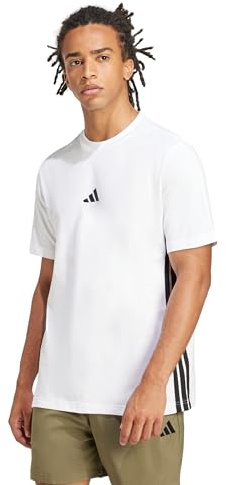 adidas Hombre Essential Three Stripes Single Jersey Shirt, White/Black, XXL