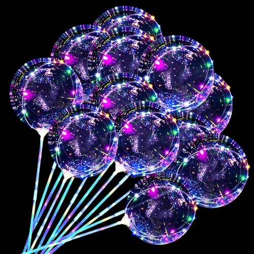 12 Paquete Globos Luminosos, Globos LED Bobo Transparentes de 40cm, LED de Luz Hasta BoBo Globos con Luces LED de Colores para Cumpleaños, Bodas, Día de San Valentín
