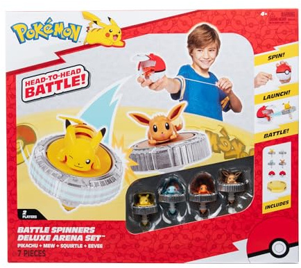 Bandai Pokémon - Arena de Combate con 2 Lanzadores y 4 Spinners - Pikachu, Evoli, Caparchip y Salamèche - Juguete Infantil de 4 Años y Más