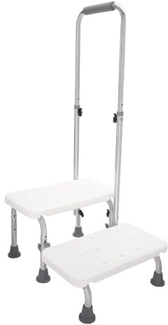 Weptrivion Step stool with handles, bathtub step stool, 2 layers, adjustable handle height, non-slip, simple style, white
