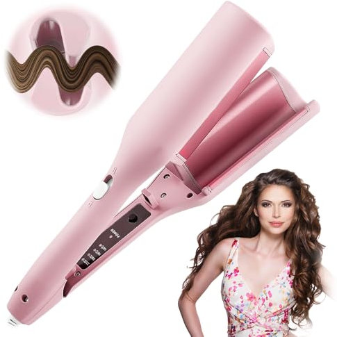 AVCXEC Welleneisen für Haare, 32mm Lockenstab für französische Eierrollen, Lock-enstab Große Locken, Französischer Wellen-Lockenstab, mit 4 Einstellbarer Temperaturen, für Lange kurze Haare (Rosa)