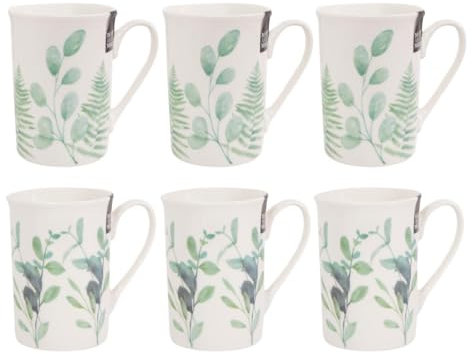 Set of 6 Eucalyptus New Bone China Coffee Mugs Afternoon Tea Cups Home Kitchen Mug Set Floral