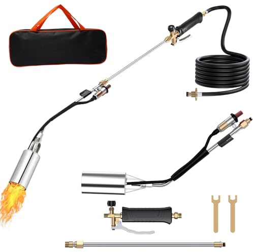 Hordolry Propane Torch Weed Burner Kit, 1,800,000 BTU Flame Thrower Gun with 10FT Hose & Self-Igniter and Bag, Multi-Use for Snow Melting, Outdoor Cooking