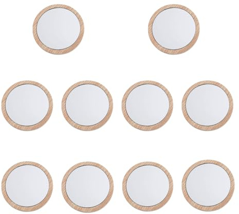 Bustlwor 10 Pièce Mini Miroir à Main en Bois, Portable Mini Miroir Rond, pour Un Usage Quotidien, Voyage, La Maquillage (Couleur du Bois)