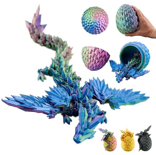 KAHAUS Drago 3D con ali nell’uovo – Figurina decorativa da collezione 20 cm con uovo da 10 cm, drago blu-verde-viola con elemento mobile, Decorazione Fantasy (14+)