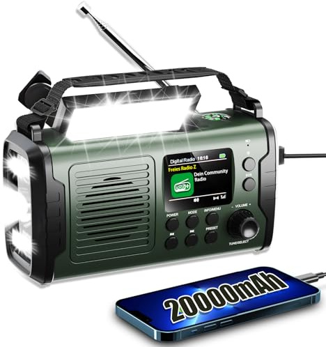 20000mAh DAB/DAB+/FM Radio Portatile Ricaricabile, 3 Metodi di Ricarica, 11 en 1 Solar Radio a Manovella avec Power Bank, Bluetooth5.3, SOS, Torcia, Bussola,Scheda TF e Luce di Lettura