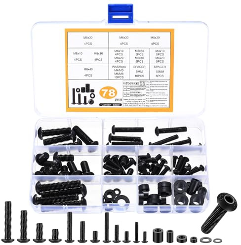 78 PzViti di Montaggio TVs, Bulloni Viti per Staffa TVs, M4 M5 M6 M8 Viti VESA Supporto TV Monitor per Supporti da Parete TVFino a 80 Pollici, Kit Hardware di Montaggio TV Universale, con Rondelle