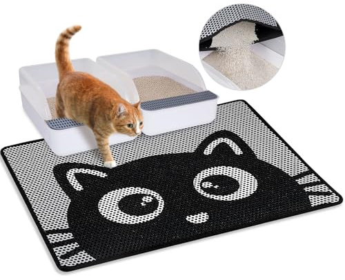 Hedgeink Tappetino Lettiera Gatto a Doppio Strato – Cattura Sabbia Impermeabile Antiscivolo e Lavabile, Morbido sulle Zampe, Tappeto per Gatti e Gattini,76x60cm
