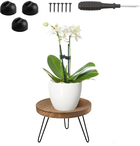 Soporte para Plantas de Madera, Taburete para Plantas Redondo Resistente, Soporte-Plantas Interior y Exterior, Soporte para Macetas, Estante para Plantas, Ideal para Hogar, Balcón, Jardín y Patio