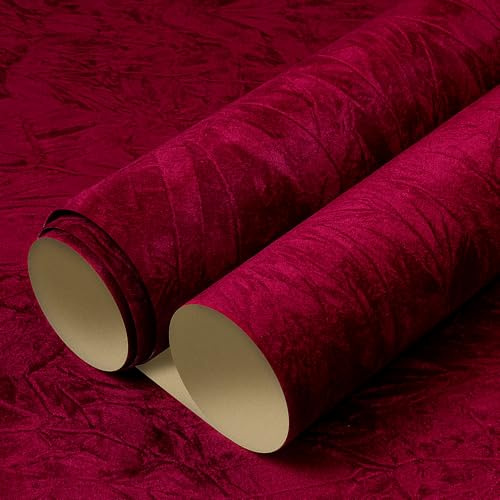 LACHEERY Carta da Parati Autoadesiva Muro Rosso Scuro Velluto 40cm x 200cm Carta da Parati Camera da Letto Rossa Vintage con Texture Vintage Velluto Pellicola Adesiva per Mobili Armadio Portagioie