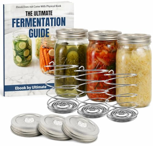 Ultimate Fermentation Kit to Make Perfect Pickles, Sauerkraut, Kimchi & Probiotic-Rich Vegetables, Easy Pickling Kit for Wide Mouth Mason Jars with Venting Lids & Fermenting Springs + Free Guide