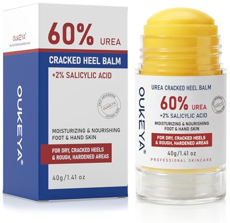 OUKEYA Fothyvel Stick med 60% Urea, Mjukgörande Solbalsam för Hälar, Fötter, Armbågar och Knän, Intensiv Vård för Torr och Sträv Hud, 40 g | 2 % salicylsyra, Urea kräm 60 procent, exfolierande, fuktgivande, fot, hand, klackar, armbågar, knän, 40 g