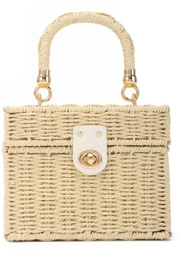 Jywmsc Rattan Wicker Dam Tote Boho Stil Halmväv för Strand och Sommarsemester