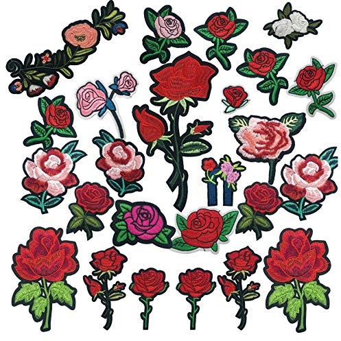 Woohome Toppa termoadesiva, 25 pezzi, fiori di rosa da stirare ironon patch applique per artigianato, cucito, abbigliamento