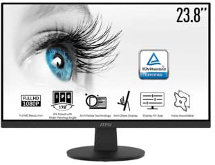 MSI PRO MP242V Full HD 23.8 Inch Eye Care Monitor - 1080P, IPS Panel, HDMI/VGA ports, VESA Mountable