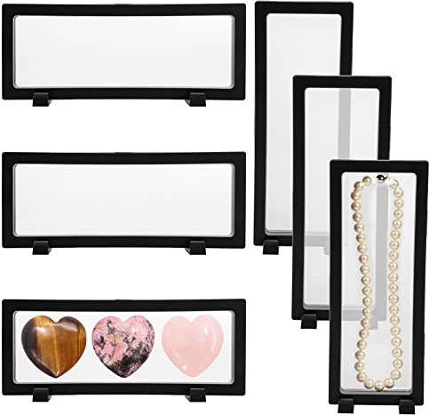 Dicunoy 6 PCS 3D Floating Display Case, Coins Display Stand Holder for Jewelry, Large Suspension Money Frame Box for Dollar Bill, Medallions, Fossils, Rocks, Stamps, 9 x 3.54 x 0.75