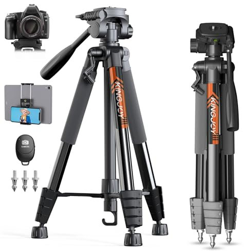 KINGJOY Kamera Stativ 185cm für Canon Nikon Aluminium Smartphone Stativ Tragfähigkeit 5KG mit Bluetooth Fernbedienung Handyhalterung und Tragetasche