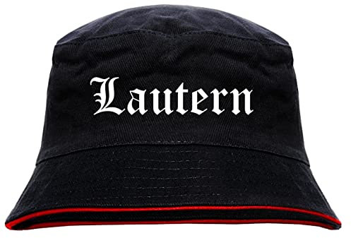 sostex Lautern Anglerhut - Altdeutsche Schrift - Schwarz-Roter Fischerhut XL Schwarz