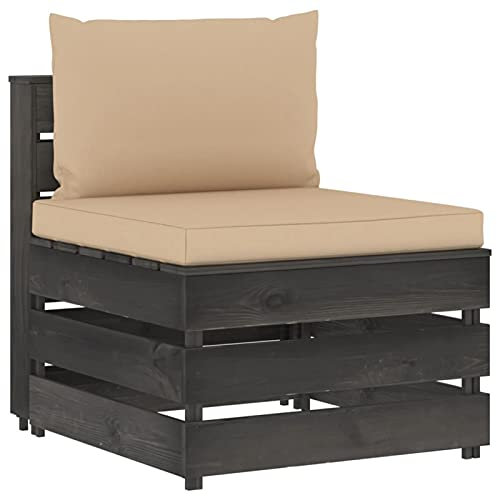 Catherinol Modulares Mittelsofa mit Kissen, Loungesofa, Sitzecke Garten, Gartensofa, Multifunktionssofa, Balkonset, Palettenmöbel, Europaletten Möbel, Balkonmöbel, Gartenmöbel, Grau Imprägniertes Holz