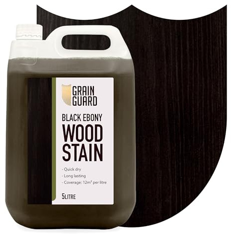 GRAIN GUARD Wood Stain Water Based | Black Ebony | 5L | Interior Furniture Stain | Light & Dark Stains | Eco-Friendly & Non-Toxic Wood Dye | Easy Application | Quick Dry & Low Odour