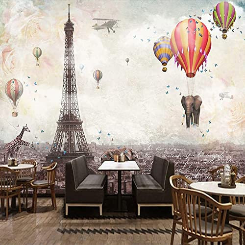YABAOST Papel Tapiz Mural Papel Pintado Personalizado, 400X280Cm Papel Pintado Impermeable De Pvc Autoadhesivo Retro Torre Globos Impresión Digital 3D Imagen De Póster Hd Talla