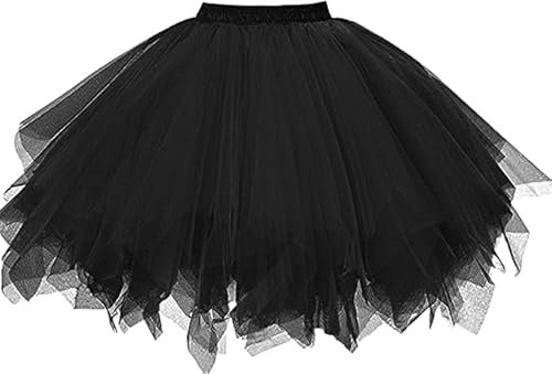 Dressever Damen Tüllrock 50er Rockabilly Petticoat Retro Tutu Ballet Cosplay Prom Abendkleider Anlass Schwarz X-Large