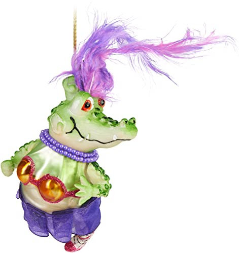 BRUBAKER Krokodil Frau Weihnachtskugel aus Glas - Handbemalt und Mundgeblasen - Alligator Lady Christbaumschmuck Lustig - Christbaumkugel Figuren Weihnachtsdeko Anhänger - Deko Baumkugel