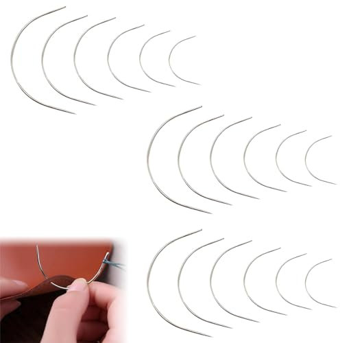 Aghi Curvi per Cucire,Aghi Curvi,Aghi in Pelle Cuciti a Mano,Aghi Tappezzeria Curvo,Ago da Cucito in Pelle,Aghi Curvi per Parrucca,Ago di Tipo C,Spilla Decorativa a Forma di C 18 Pezzi Tokaneit