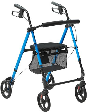 VEVOR Déambulateur pour personnes âgées et adultes, rollator pliable en aluminium léger avec siège et poignée réglables, déambulateur extérieur avec roues tout-terrain de 203 mm, capacité de 136 kg