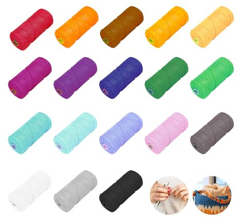 BORDEAG Makramee Garn Set 2mm x 30M, 18 Stück Makramee Baumwollgarn Baumwollkordel, Bunt Baumwollseil für DIY Handwerk Wandbehang Makramee Stricken Boho Deko Wandbehang Dekoration Wohnzimmer Balkon