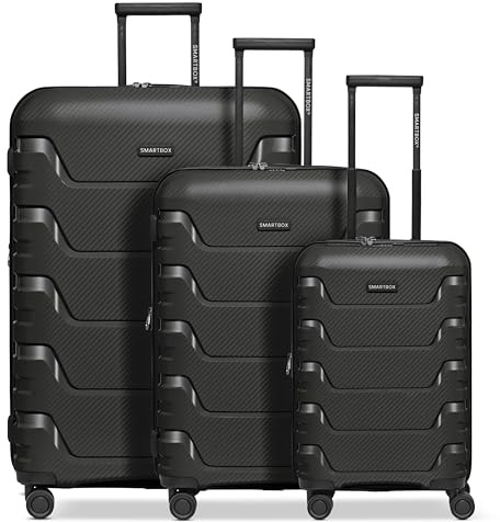 Smartbox set 3 valigie rigide estendibili | trolley leggeri con 4 doppie ruote & serratura TSA | polipropilene durevole – Edition 01