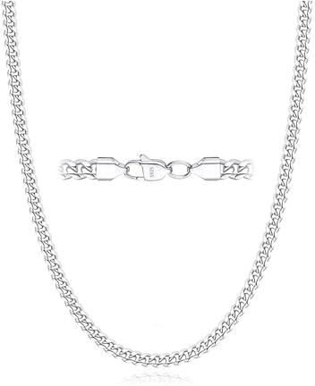 Esrael 925 Sterling Silver Chain for Men 3mm Mens Silver Chain Necklace Cuban Chain Silver Chain for Men Boys Jewellery Gifts for Him 20 Inch