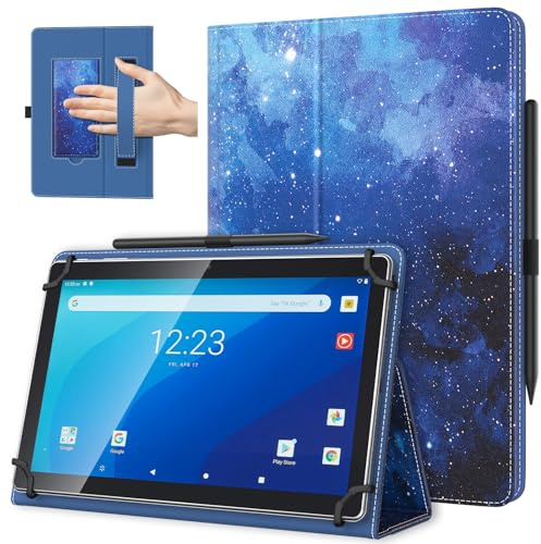 TiMOVO Custodia Universale per Tablet Android 10,1 Pollici con Anello per Penna, Cover Leggera e Pieghevole in Piedi con Cinghia a Mano per Tutti i Tablet Touchscreen da 9,6-11Pollici,CieloStellatoBlu