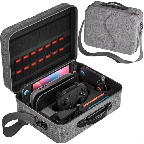 URPIZY Bärväska, nylon, förvaringsväska för Nintendo Switch 2, transportväska med bärhandtag, spelkonsol, skyddsskal, 30 x 20 x 10 cm, grå (grå)