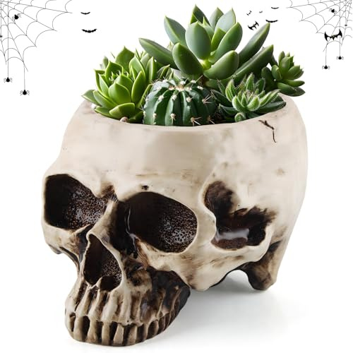 QIANAI Pot de Bonbons pour Halloween, Crâne Plante Pot, Artificielle Conteneur Bonbons Bol, Vase Skull Fleurs, Squelettes d'halloween