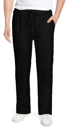 AUYAO Pantaloni Casual da Uomo, Pantaloni Estivi in Cotone, Lungo Pantalone da Uomo con Elastico in Vita e Tasche, Adulto Casual Pantalone Elasticizzati Leggeri da Spiaggia, Nero