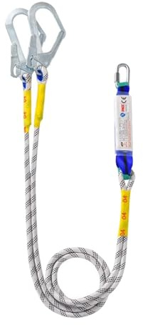 YsXoWiui Longe de Sécurité, Corde Antichute Professionnelle, Sangle de Sécurité,Équipement d'Arboriste Ceinture de Maintien,Outil de Travail en Hauteur en Acier Inoxydable et Poly,Doublehookbufferpack