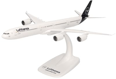 Herpa Snap-Fit flygplansmodell Lufthansa Airbus A340-600, miniatyr i skala 1:200, samlarobjekt, modell med ställ, plast
