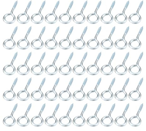 50 st öljettskruvar, 20 mm självgängande krok med ring, galvaniserat stål ögleskruv för gör-det-själv hantverk gardin rep hängande träram, inomhus och utomhus