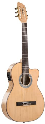 SONICAKE 39 tum Crossover akustisk gitarr med stämapparat, pickup & föramp, massiv granfilt, delad lönnkropp, nylonsträngar för nybörjare och scen QGT-30