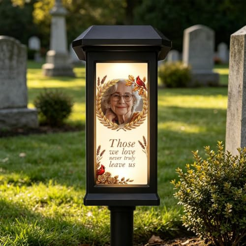 Personalized Memorial Gifts - Solar Lights for Cemetery, Personalized Memorial Solar Garden Light with Photo & Name & Year, Garden Remembrance Plaques Grave Light for Loss of Loved Ones Sympathy Gift