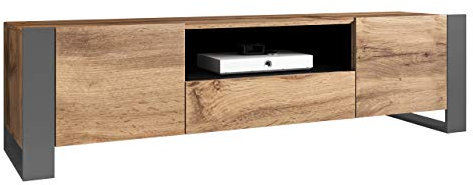 Mirjan24 TV Schrank Weelo, Praktischer Fernsehschrank mit Schublade, TV Lowboard mit Grifflose Öffnen, TV-Bank, Sideboard, Wohnwand (Wotan/Anthrazit)