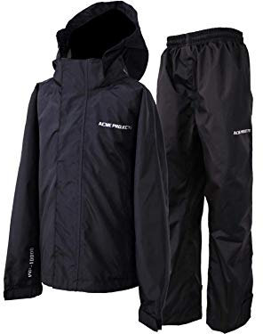 Acme Projects Jungen-Regenanzug (Jacke + Hose), 100% wasserdicht, atmungsaktiv, geklebte Naht, 10000 mm / 3000 g, YKK-Reißverschluss (Kinder, 6, schwarz)