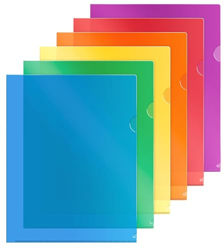 Dunwell Clear Plastic Folders for Documents (12 Pack, Assorted Colors) - Letter Size Plastic File Folder Sleeves 8.5x11 - Durable & Tear-Resistant Poly Document Folder Jackets for School Office & Home
