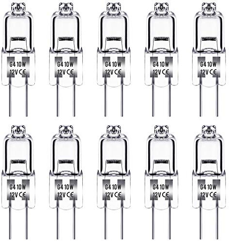 Techgomade Lampadine alogene G4, Lampada alogena 12V 10W, Bianco Caldo 3000K, 350LM, dimmerabile, Lampada alogena G4 a Bassa Tensione, Lampada a Capsula Trasparente, Confezione da 10