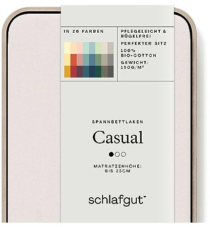 Schlafgut Casual Spannbettlaken 120x200cm bis 130x200cm - 100% Biobaumwolle, Oeko-TEX Zertifiziert, Sand Light, Matratzenhöhe bis 25cm