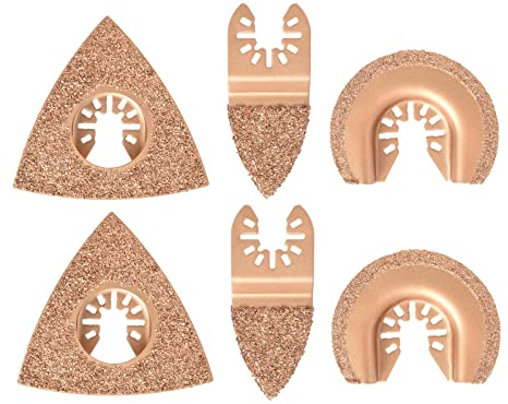 Ettonsun 6 lame oscillanti universali in carburo, lame miste multiutensile a semicerchio triangolare, kit per dita per piastrelle, malta, malta, muratura in calcestruzzo