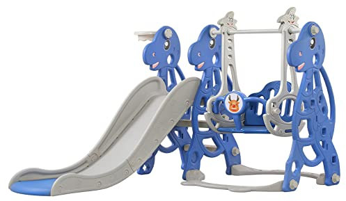 XMTECH 4 in 1 Kinder Rutsche Indoor und Outdoor, Faltbar Kinderrutsche Spielset - Kinderschaukel Rutsche Basketballkorb Ladder, Gartenrutsche Kleinkinderrutsche Babyrutsche,Mit Schaukel Typ A